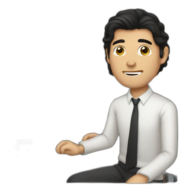 man with dark hair at a computer sticker