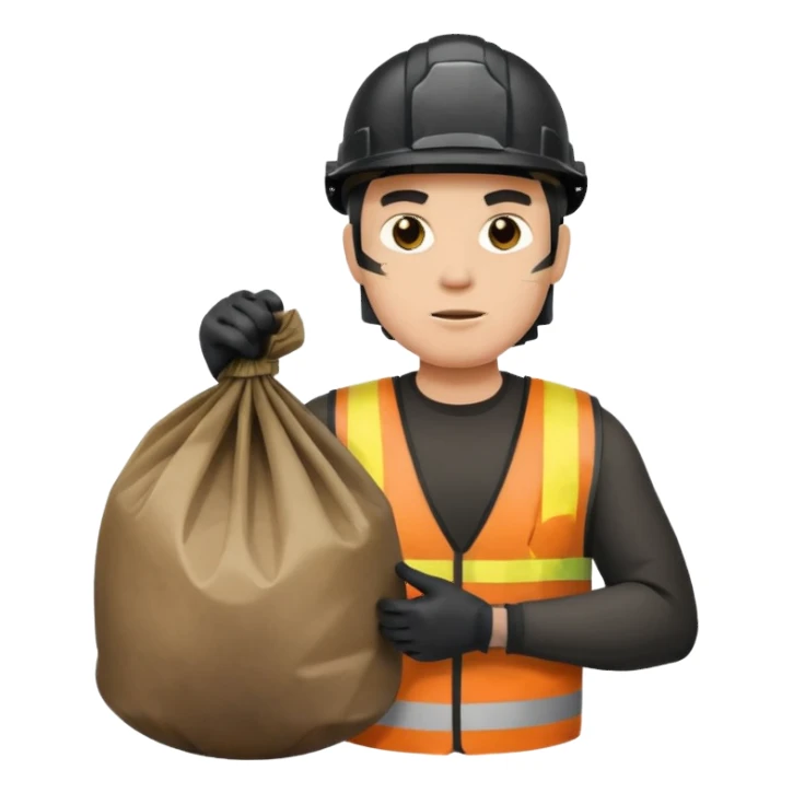 garbage man with black helmet holding garbage  sticker