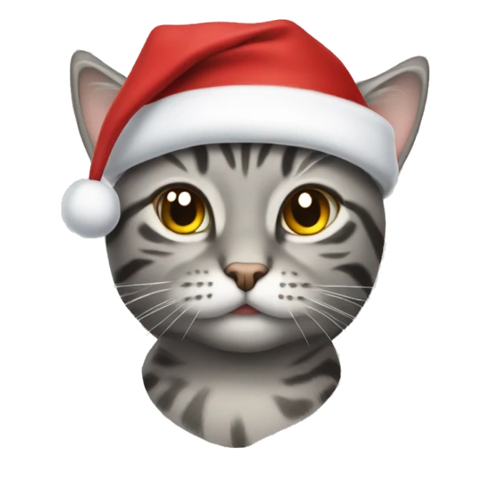 Gray tabby cat wearing Santa hat sticker