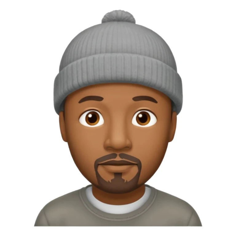 Middle-aged black man, goatee, wearing gray beanie sticker
