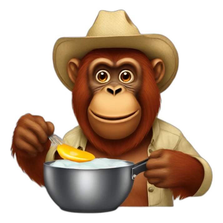 Orangutan cooking eggs - cowboy sticker