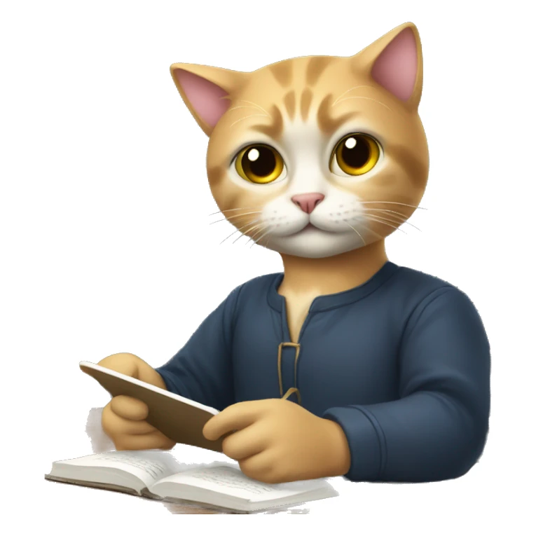 cat studying with a tablet sticker