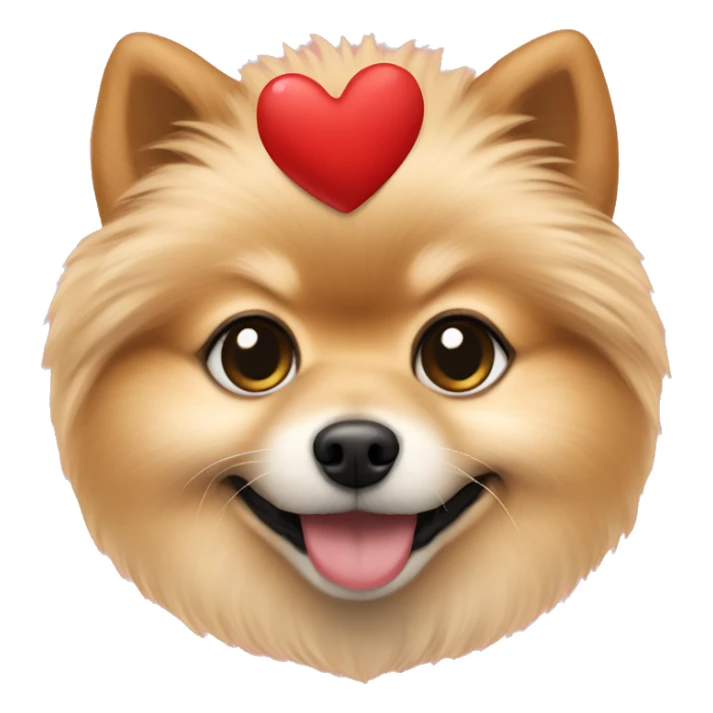 Beige pomeranian holding a heart sticker