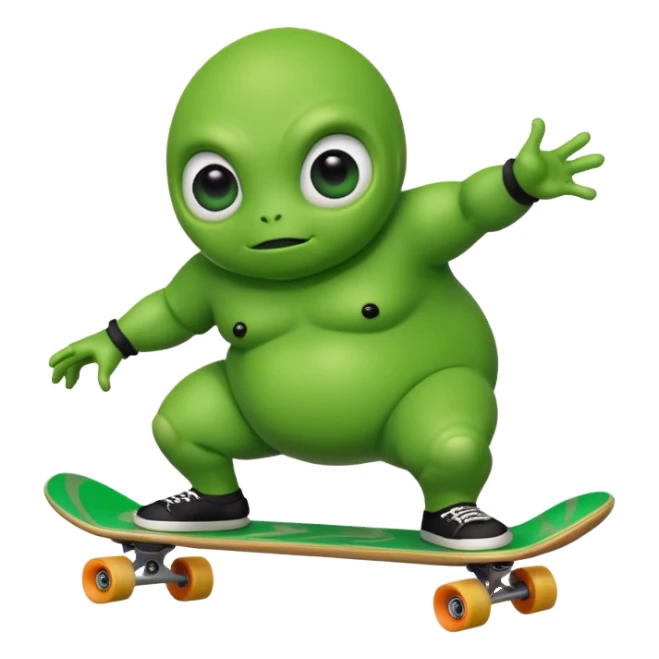 Fat alien riding a skateboard  sticker