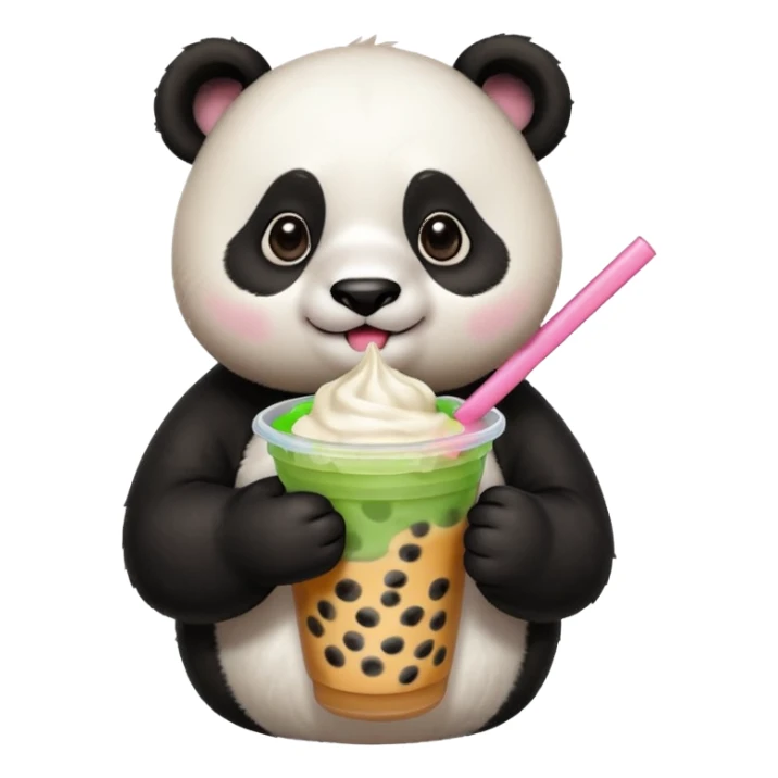 A panda drinking bubble tea, excited about the toppings, portrait, bust up sticker