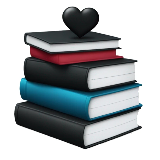 Stack of books with black heart sticker