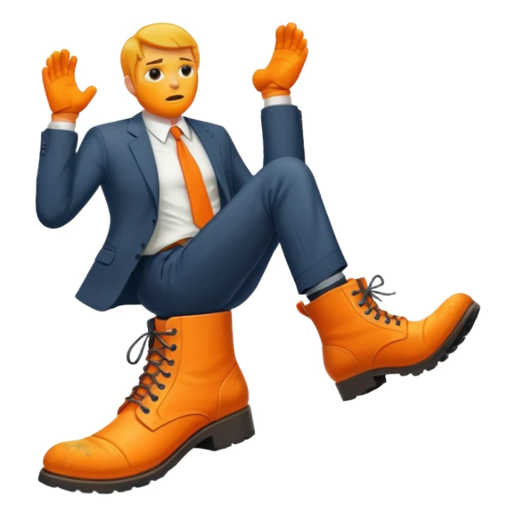 Giant orange boot stepping on a office man sticker
