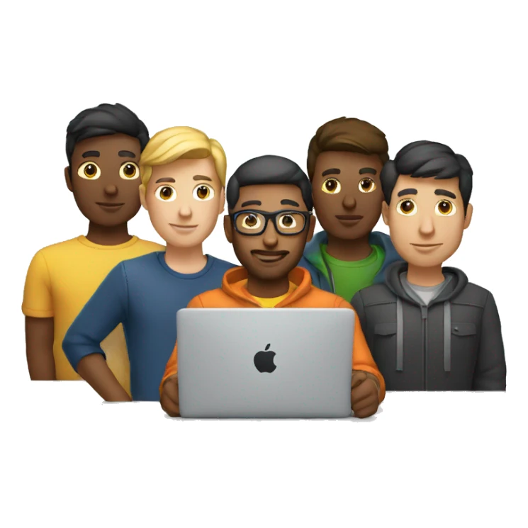 group of developers with a macbook and focus sticker
