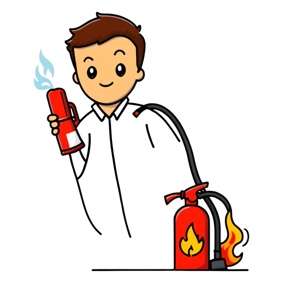 Guy with brown hair fire extinguishing a devil  sticker