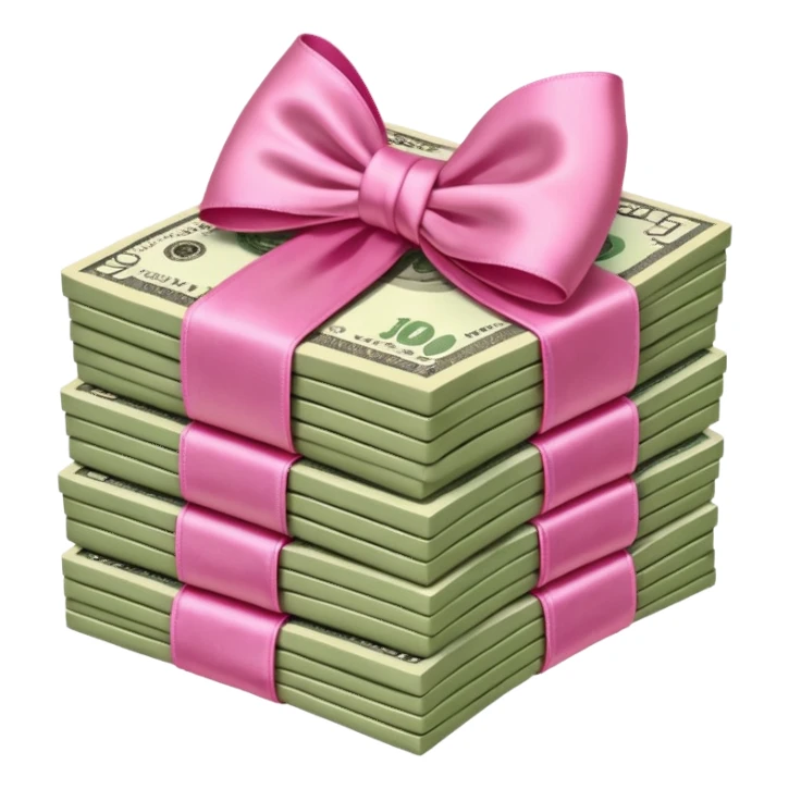 Stack of money with pink bow sticker