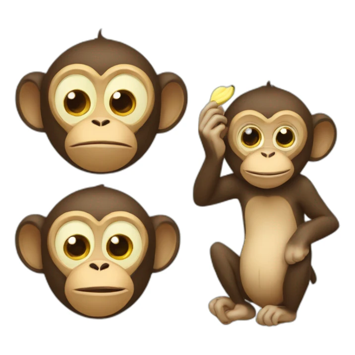 Three different monkeys with banana  sticker