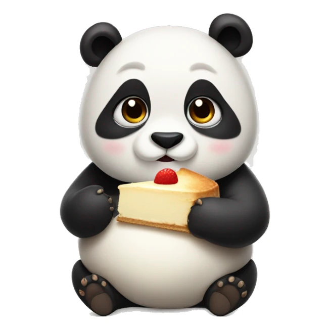 Fat panda with squeezing eyes and chubby cheeks, eating cheesecake sticker