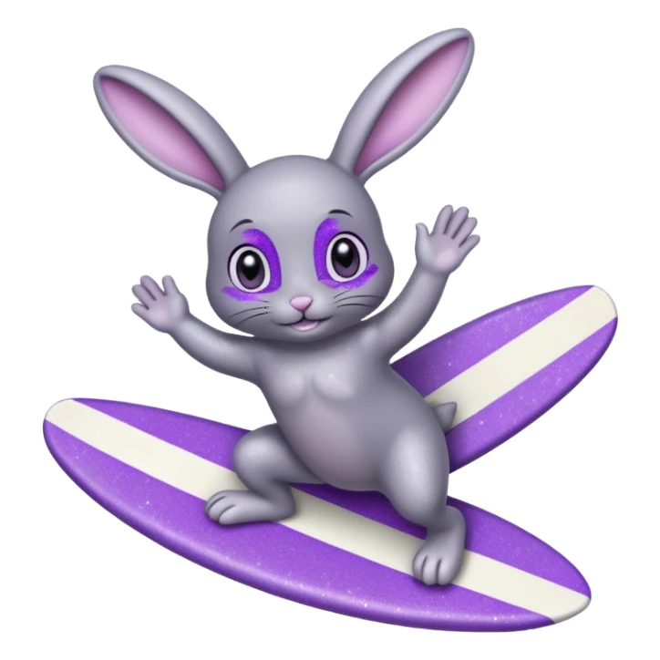 glitter gray bunny purple cian surf sticker