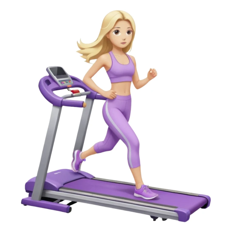 girl with long blonde hair on treadmill wearing light purple yoga set sticker