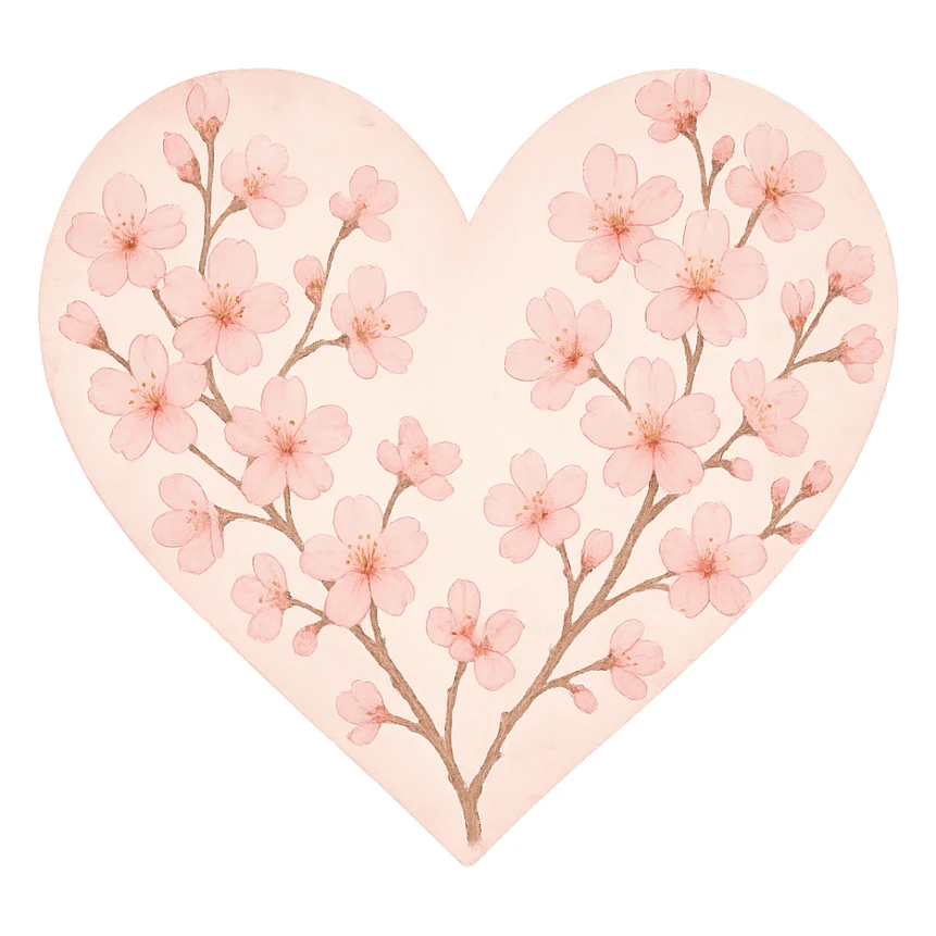 heart with a delicate cherry blossom overlay sticker