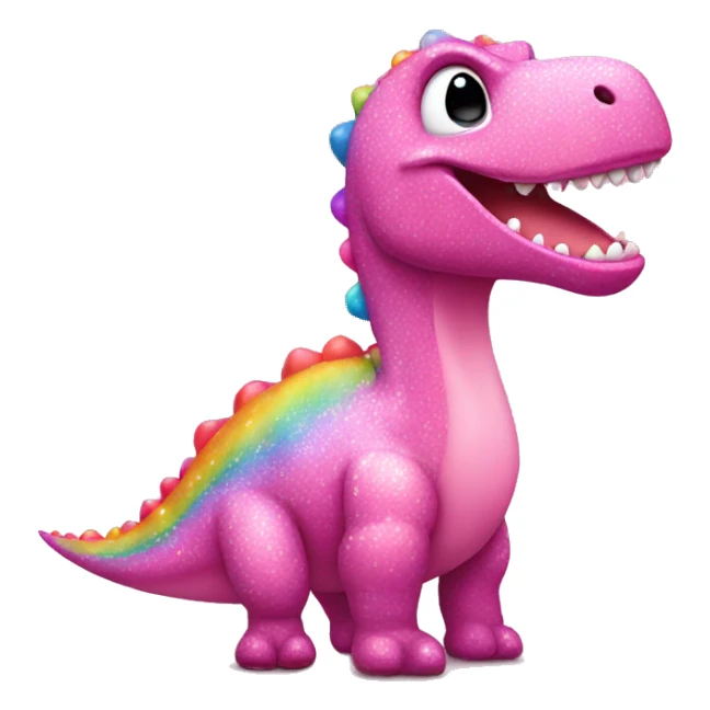 Pink Dinosaur with rainbow glittery polka dots  sticker