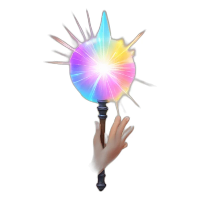 hand holding a wand  with magic light sticker