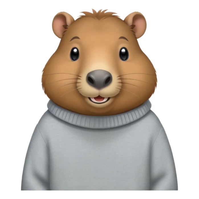 capybara smiling wearing a light grey sweater sticker