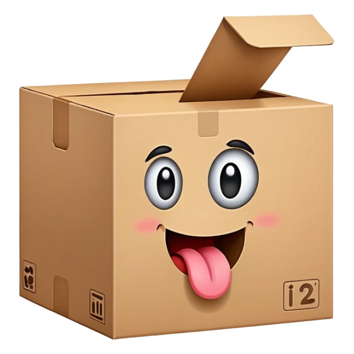 Box with face sticking its tongue out sticker