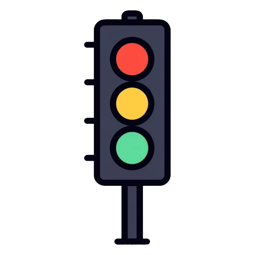 traffic light with red light illuminated, stop signal sticker