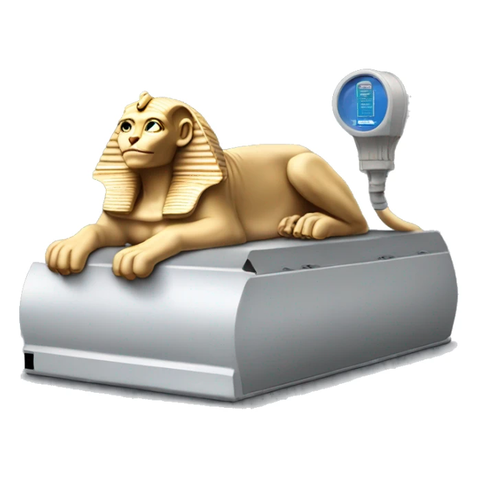 Sphinx laying on the heating battery sticker