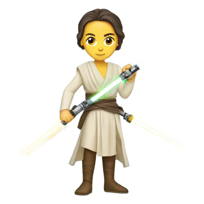 rey skywalker holding a yellow lightsaber sticker