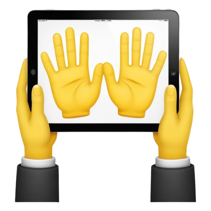 2 yellow hands holding an ipad sticker