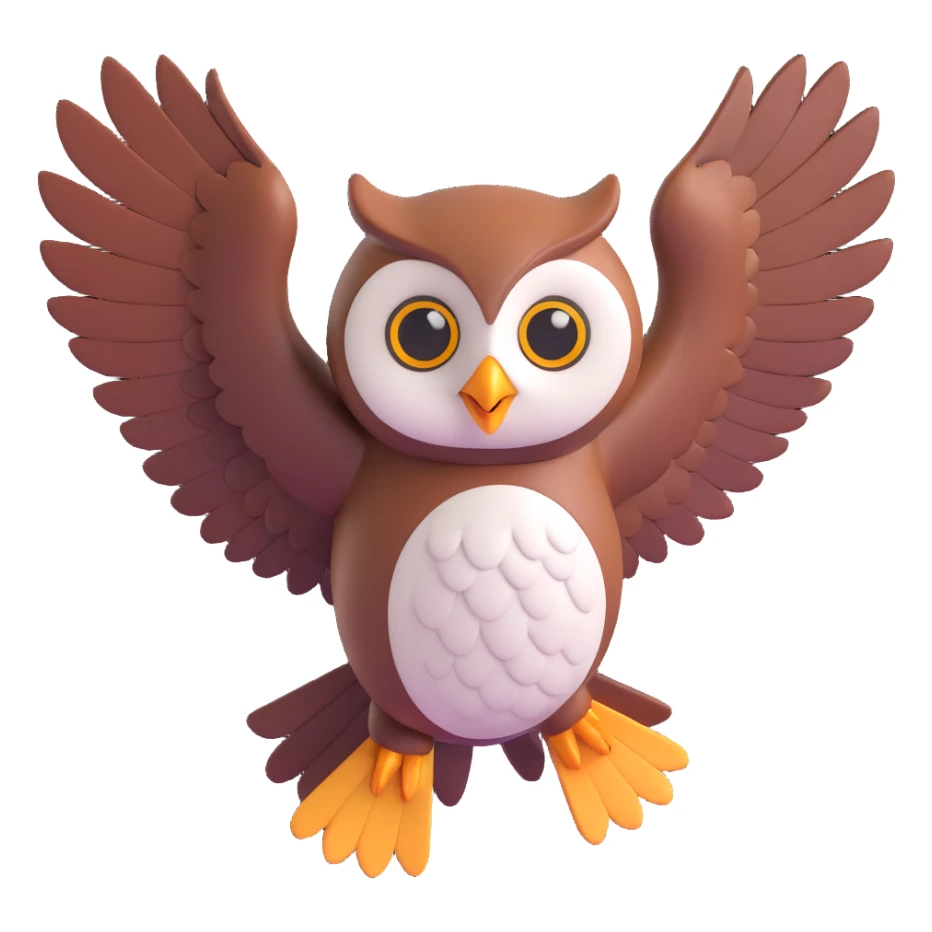 an owl flapping its wings upward, action pose, lively sticker