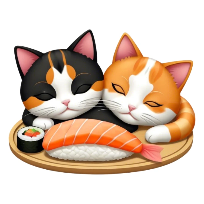 two cats sleeping eating sushi sticker