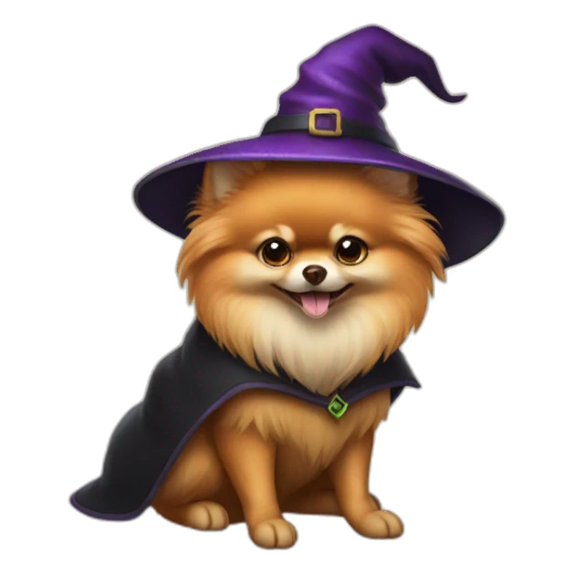 a pomeranian dressed as a witch sticker