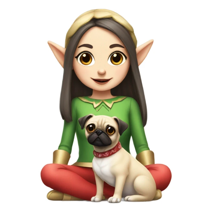 white girl elf with dog pug sticker
