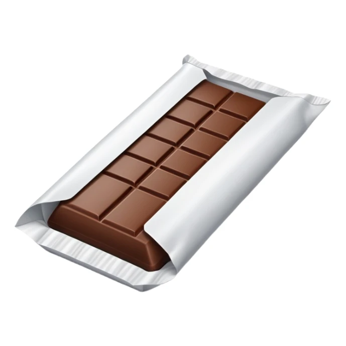 Brown chocolate bar in a white wrapper sticker