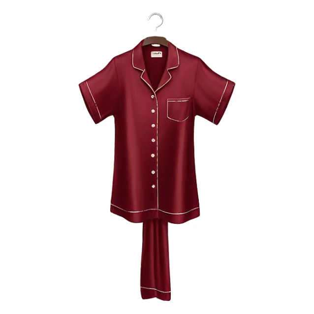 Luxury silk dark red pyjama on hanger sticker