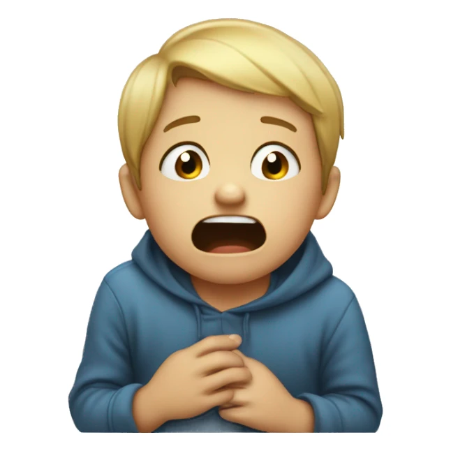 A little boy crying with tears streaming down his face making a puddle under his chin sticker