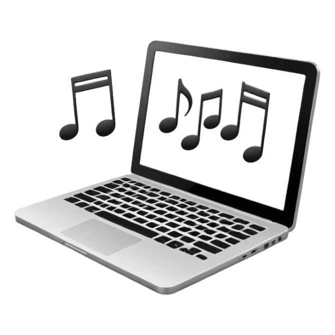 laptop with musical notes around sticker