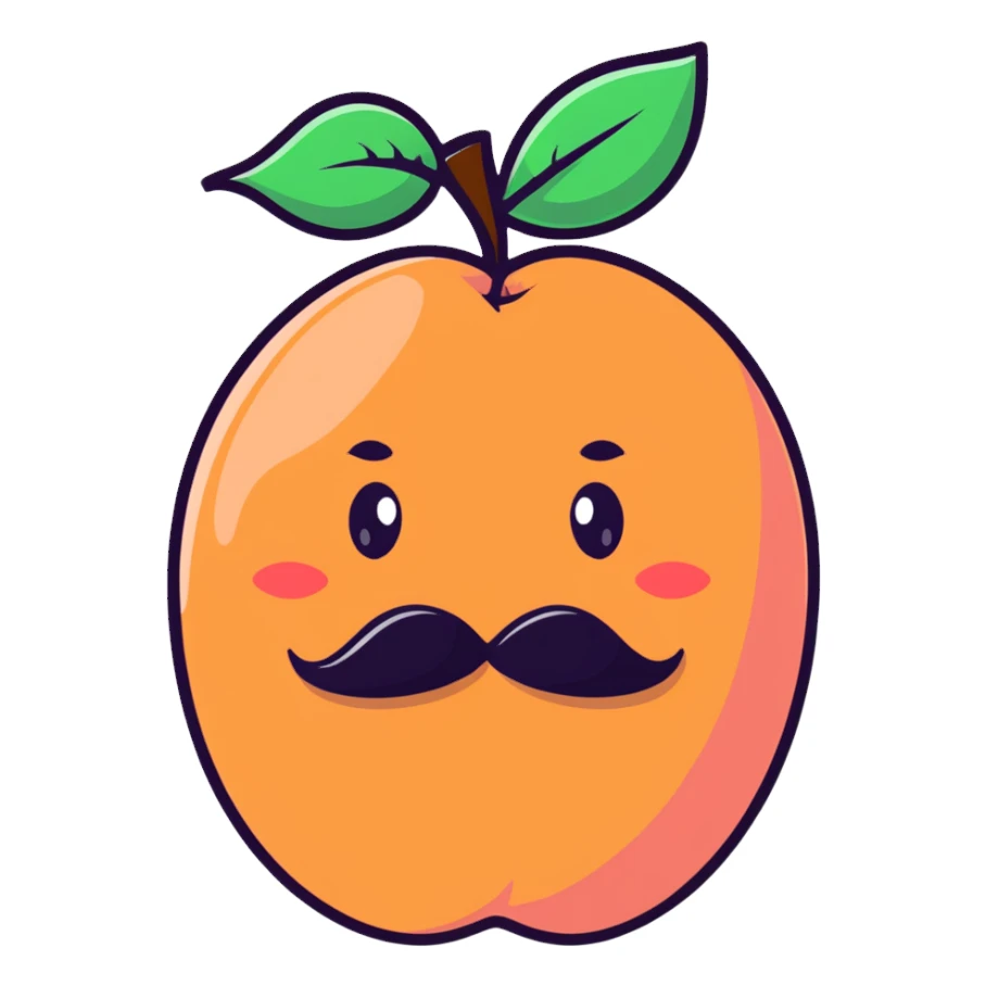 A peach with a mustache, without eyes sticker
