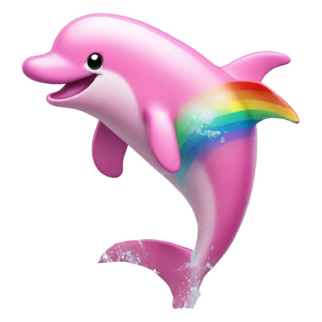 A pink dolphin jumping from water, rainbows everywhere sticker
