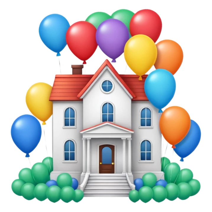 white house with balloons on top sticker