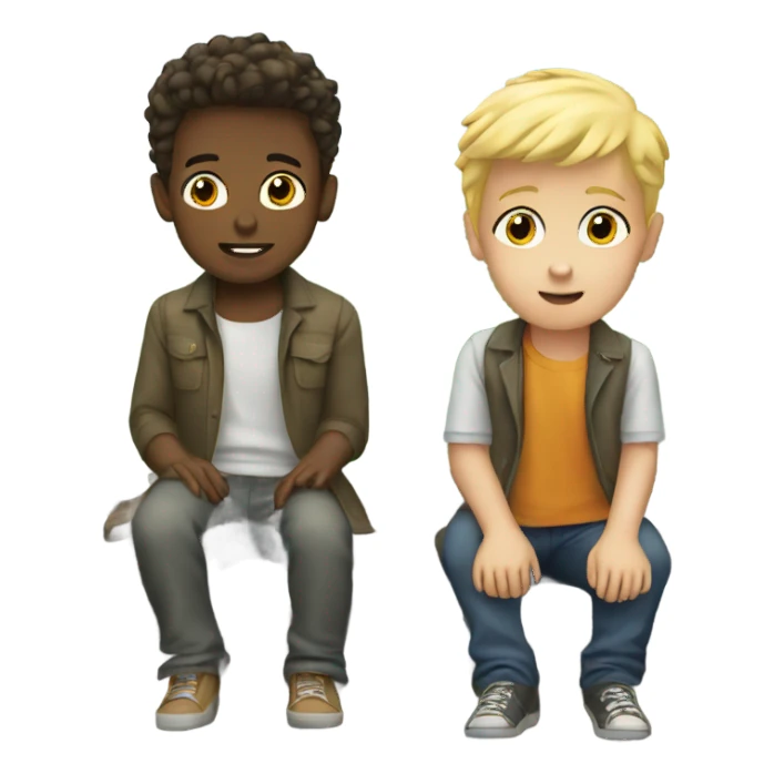 Two blonde boys watching a train sticker