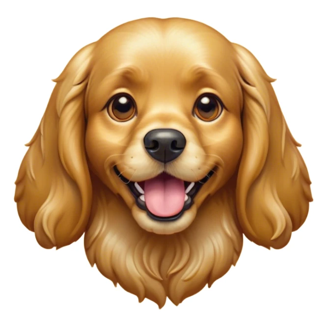 Cinematic Comical Gold Cocker Spaniel Portrait Emoji, Head tilted dramatically with an exaggeratedly amused expression, featuring a glossy golden coat with a natural bounce, wide, expressive brown eyes filled with playful disbelief, Simplified yet hilariously expressive features, highly detailed, glowing with a slightly sassy glow, high shine, dramatic yet playful, stylized with an air of cheeky charm, bright and endearing, soft glowing outline, capturing the essence of a spirited and over-the-top companion, so meme-worthy it feels like it could side-eye its way into internet fame instantly! sticker