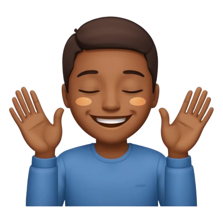 מישהו עם חיוך גדול עיניים סגורות וידיים באמצע ישרות  sticker