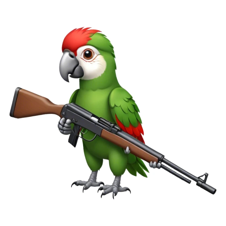 Parrot in the military with a rifle sticker
