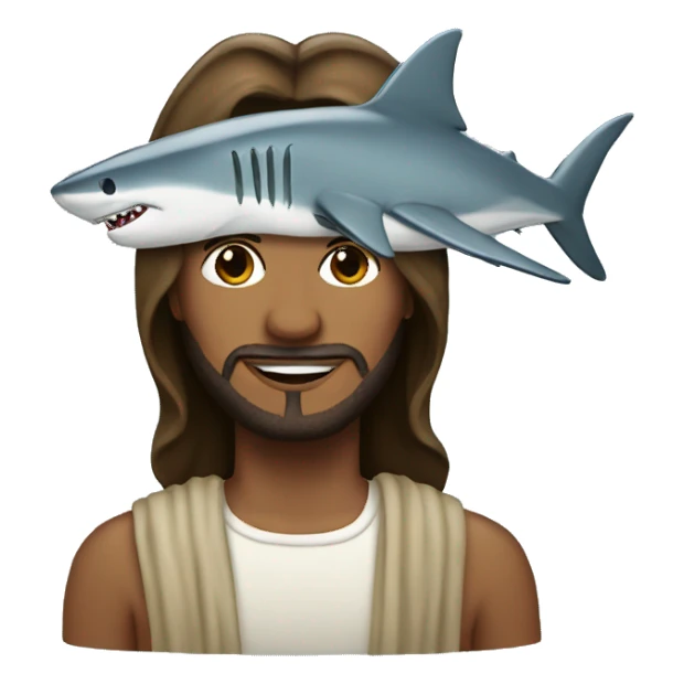 Jesus with shark hat sticker