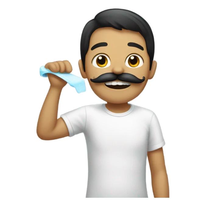 Mexican boy with mustache brushing his teeth  sticker
