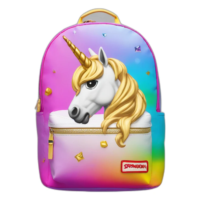 sprayground-golden-backpack-with-rainbow-unicorn sticker