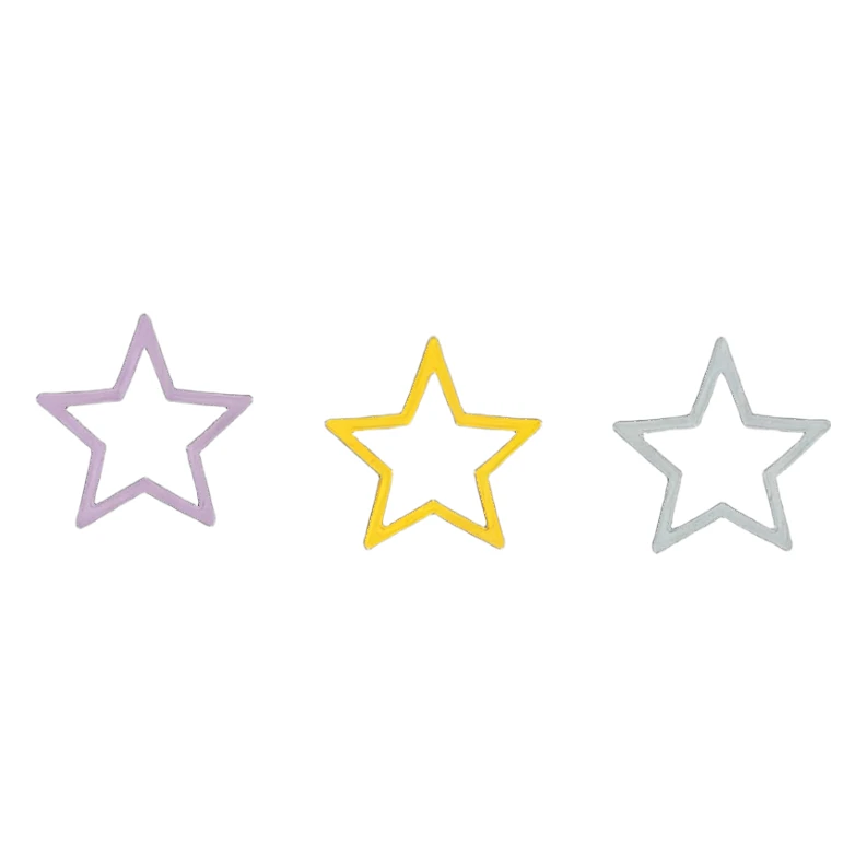 three star-shaped sparkles, each containing a different fabric pattern sticker