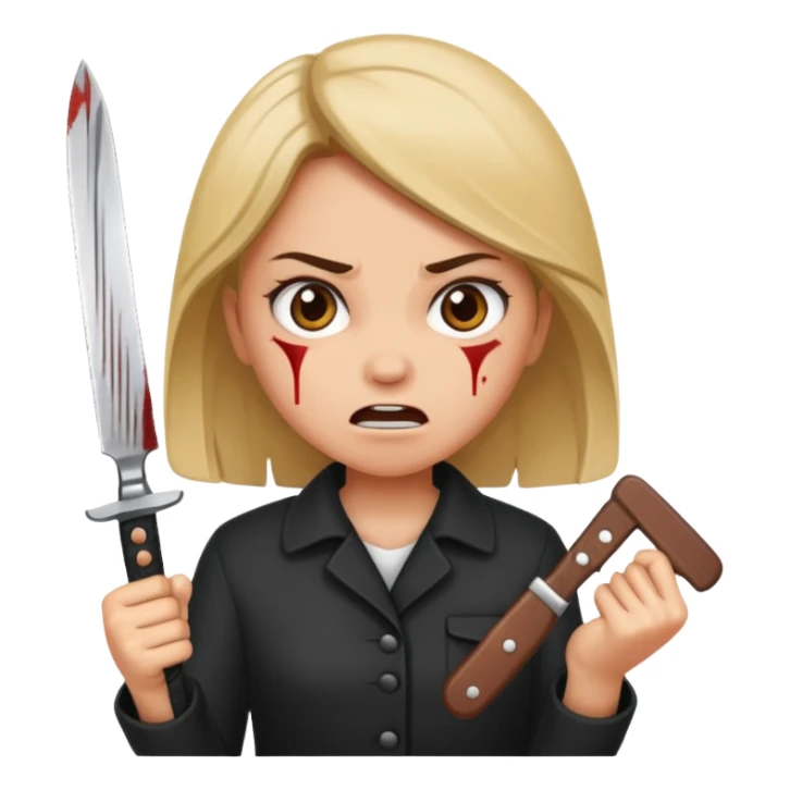 A girl held a knife angrily. sticker