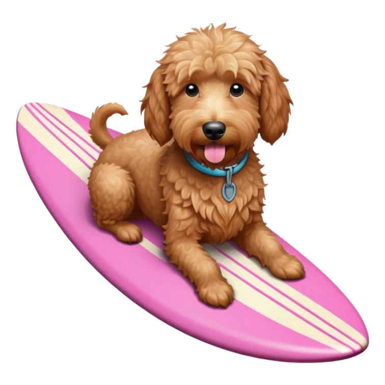 pink golden doodle on a surfboard  sticker