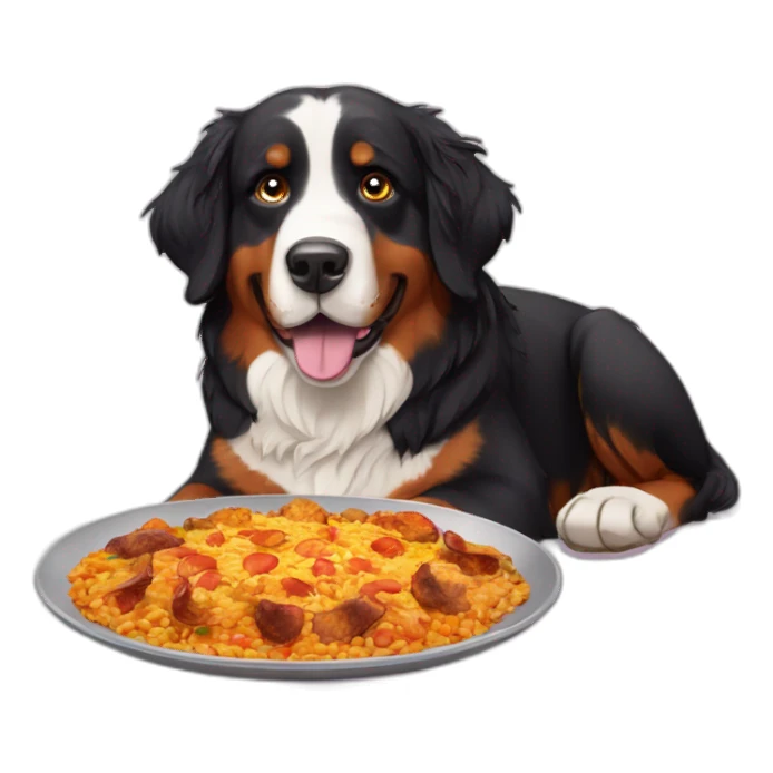 Bernese mountain dog eating a paella sticker