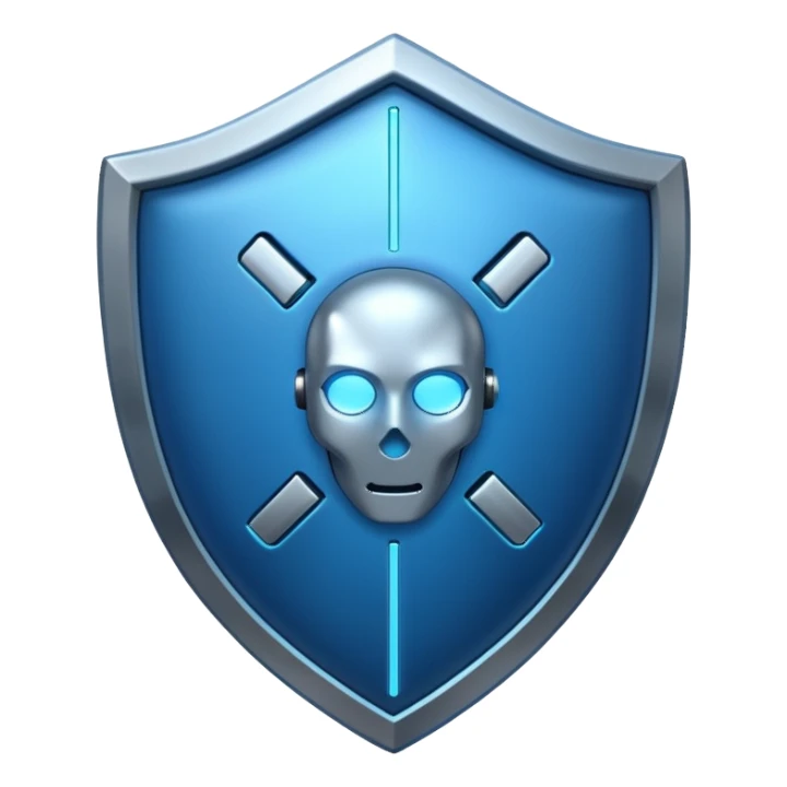 generate blue cyber shield with different  hack symbols sticker